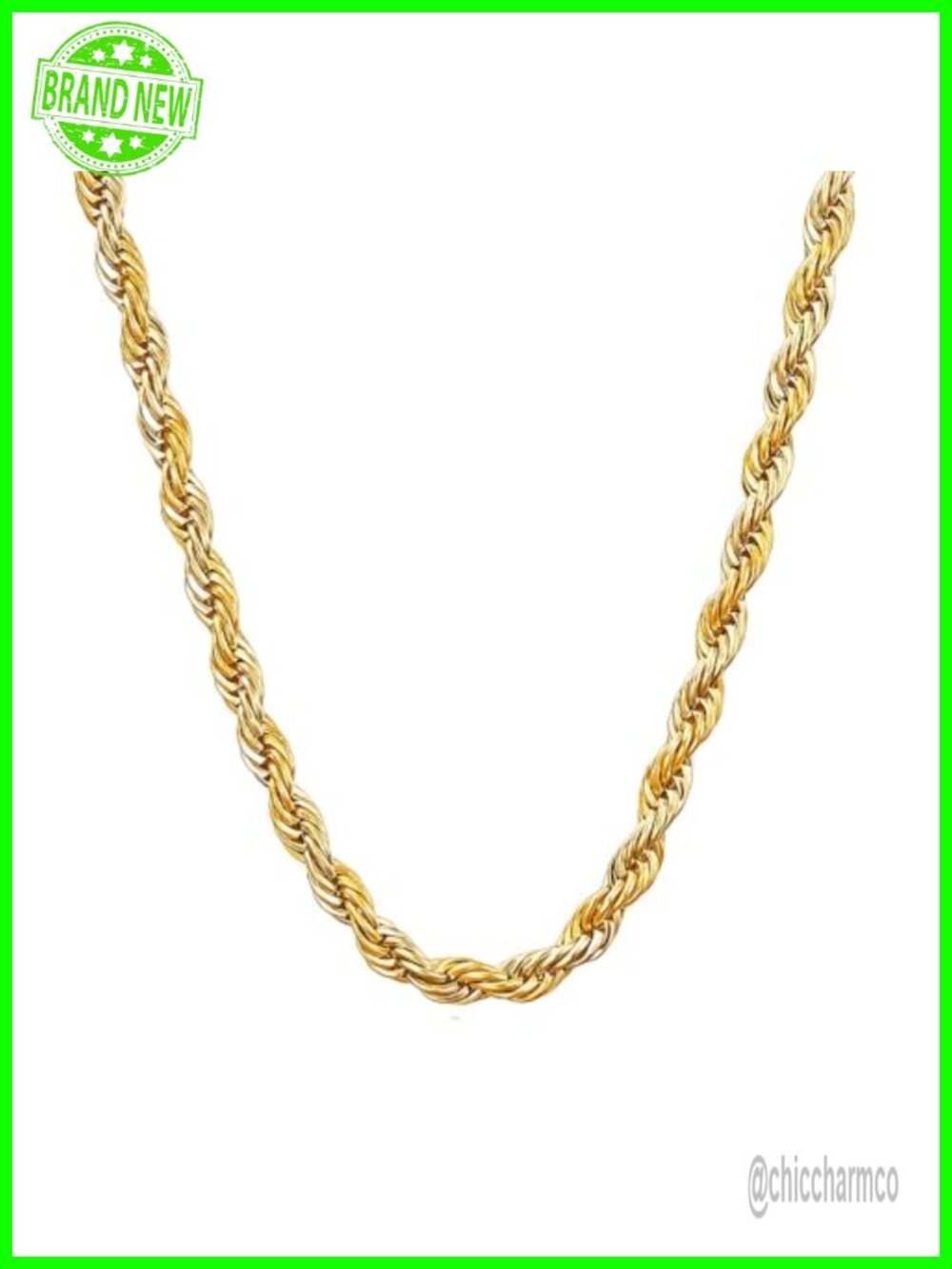 14K Solid Yellow Gold Twisted Rope Chain Necklace 3.2mm 22 Inch Unisex